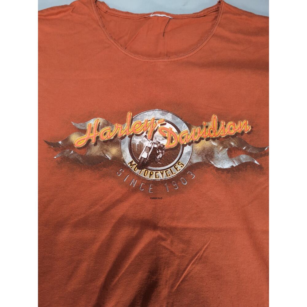 VTG Harley Davidson Beaver Falls PA Cut Neck T-Shirt Orange Flames M
